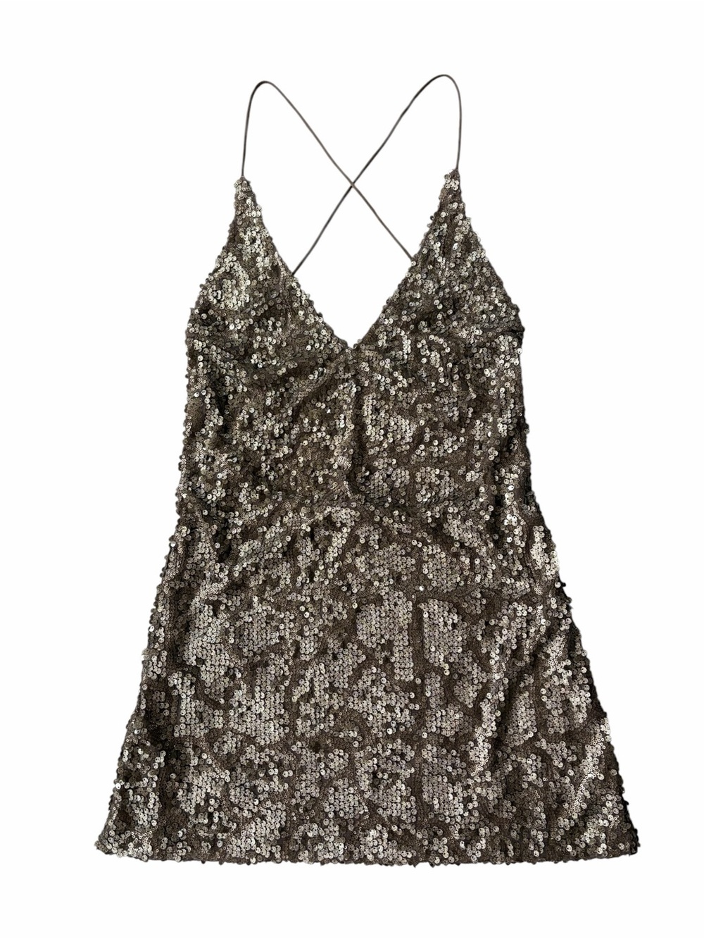Motel Rocks Purpura Antique Gold Sequin Cross Backless Slip Mini Dress S NWT New